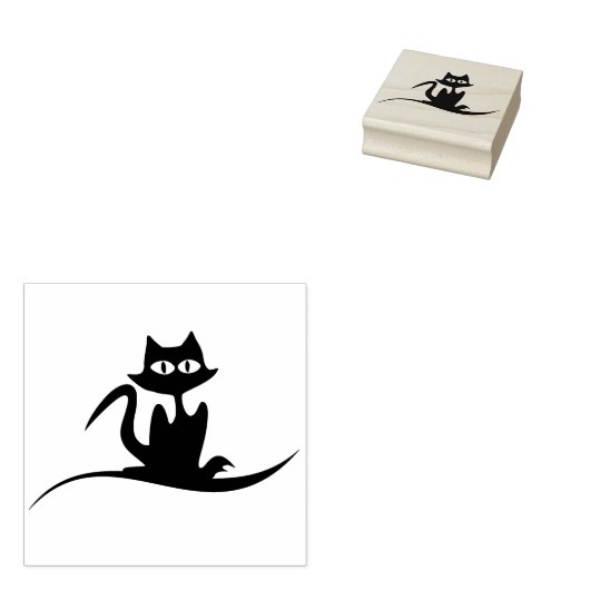 Zwartkat, silhouet, kunststempel rubberstempel (Gestempeld)