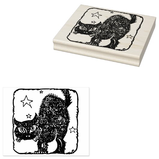 Zwartkat, silhouet, kunststempel rubberstempel (Gestempeld)