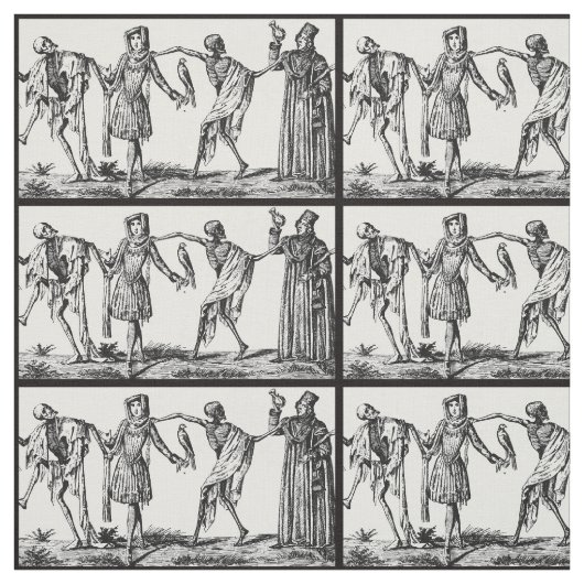 Zwartkledingstof: "We dans met dood" Stof (Swatch)