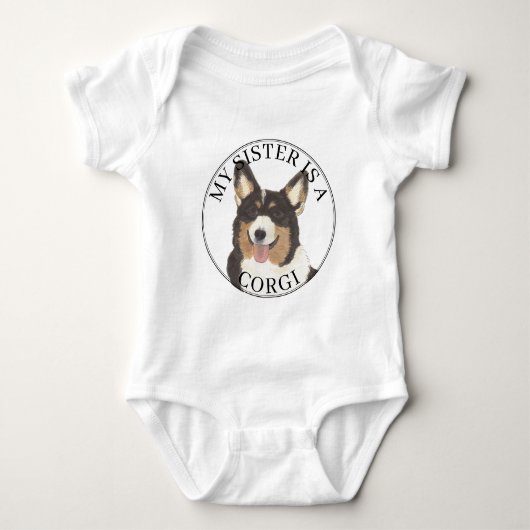 Zwartkop driekleurige Corgi-hond grote zus Romper (Voorkant)
