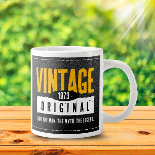 Zwartleren geboortejaar met vintage look grote koffiekop