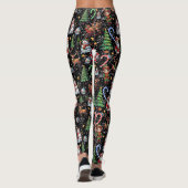 Zwartr achtergrond kerst decoratief patroon leggings (Achterkant)