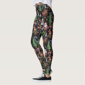 Zwartr achtergrond kerst decoratief patroon leggings (Links)