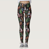 Zwartr achtergrond kerst decoratief patroon leggings (Voorkant)