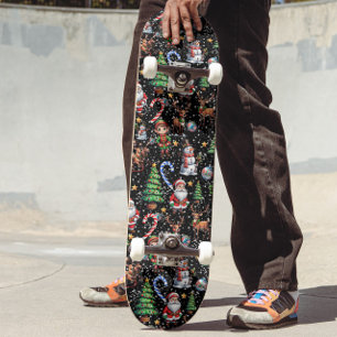 Zwartr achtergrond kerst decoratief patroon persoonlijk skateboard