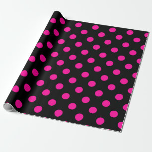Zwartr achtergrond Roze Stippen Cadeaupapier
