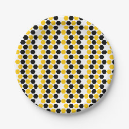 Zwartr gele geometrische hexagram hex patroon bijm papieren bordje