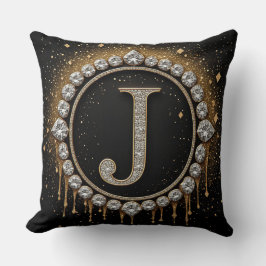 Zwartr glitter monogram letter J logo sieradenmerk Kussen