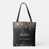 Zwartr glitter stof monogram initiaal tote bag (Achterkant)