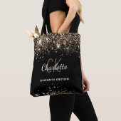 Zwartr glitter stof monogram initiaal tote bag (Dichtbij)
