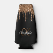 Zwartr glitters druppels gouden monogram naam flesjeskoeler (Voorkant)
