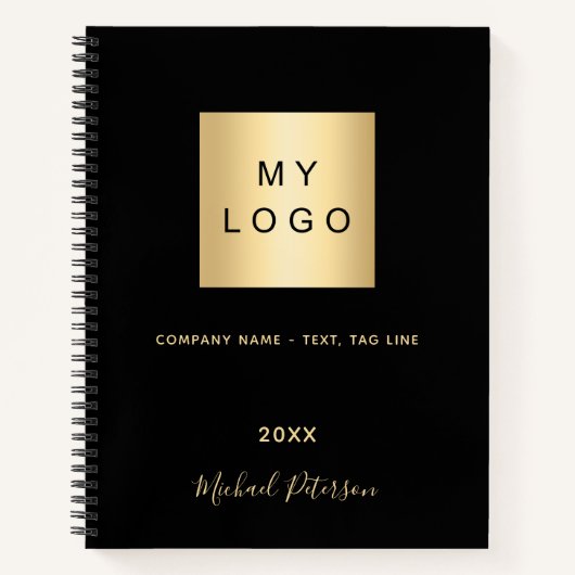 Zwartr gouden elegant monogram bedrijfslogo notitieboek (Voorkant)