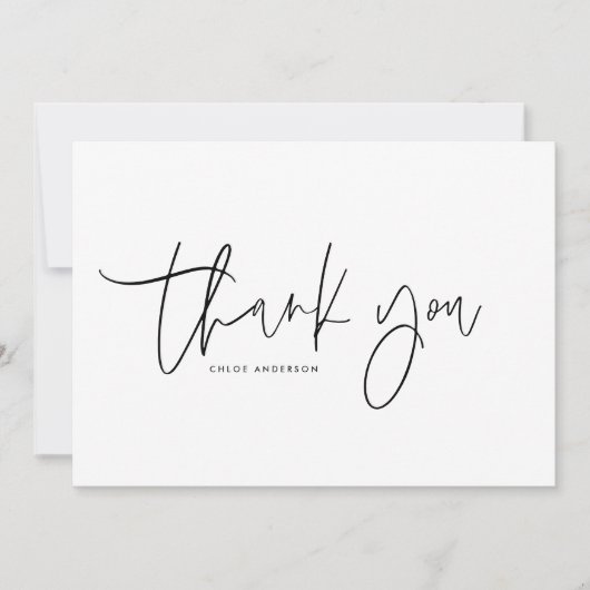 Zwartr Modern Minimalistisch Handgeschreven Letter Bedankkaart (Voorkant)
