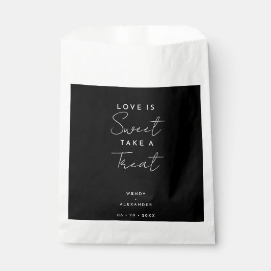 Zwartr Modern Script Liefde is Zoete Bruiloft Bedankzakje (Voorkant)