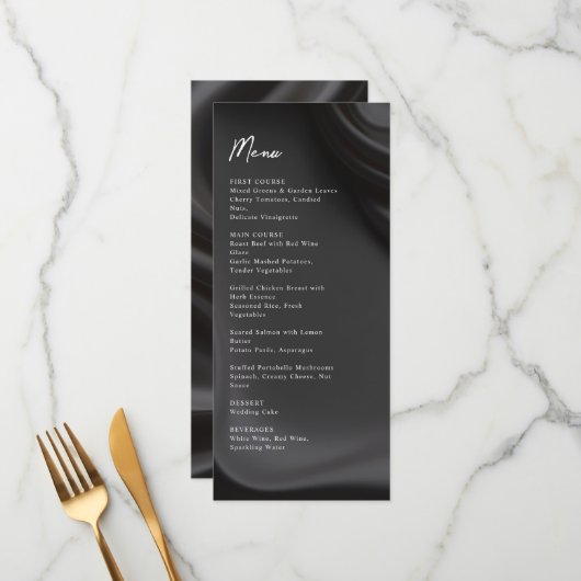 Zwartr satijnen elegantie trouwmenu menu (Voorkant / Achterkant in situ)