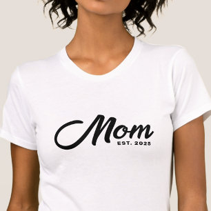 Zwartr Schrift Nieuw Moeder Gevestigde Baby Shower T-shirt