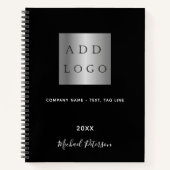 Zwartr wit bedrijfslogo naam script notitieboek (Voorkant)