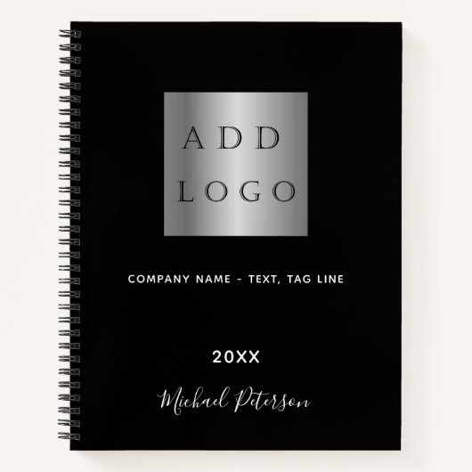 Zwartr wit bedrijfslogo naam script notitieboek (Voorkant)