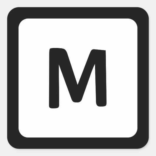 Zwartrand afgeronde hoek monogram vierkante sticker (Voorkant)