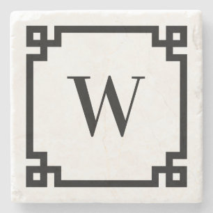 Zwartrand Griekse Sleutelzoom Monogram Stenen Onderzetter