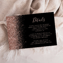 Zwartrandige Roze Gouden Glitter Huwelijksdetails Informatiekaartje