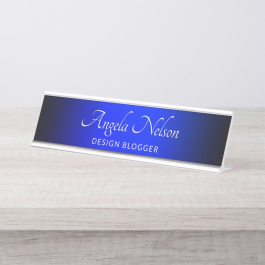 Zwartrandige saffierblauwe ombre bureau naambordje (Voorkant)