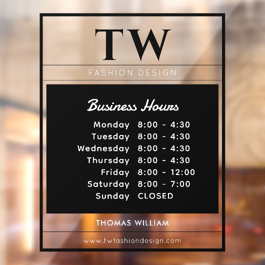 Zwartransparante bedrijfsuren mode raamsticker (Vel 2)