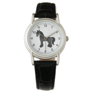 Zwartrassige Gypsy Vanner Clydesdale Shire Cartoon Horloge