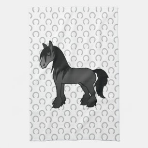 Zwartrassige zigeunerneer Clydesdale Shire Cartoon Theedoek