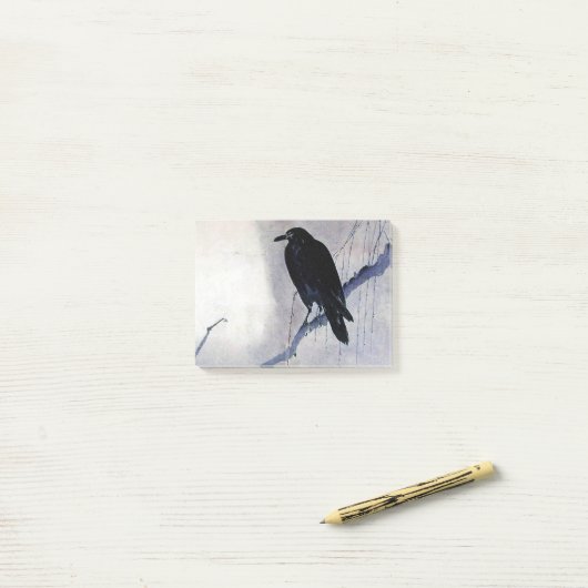 Zwartraven vogel/Japanse houtsblok Post-it® Notes (Op bureau)