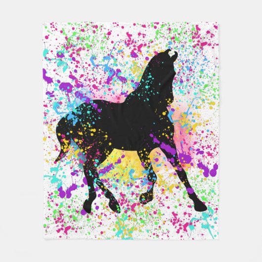 Zwartrd paard verfspatten fleece deken (Voorkant)