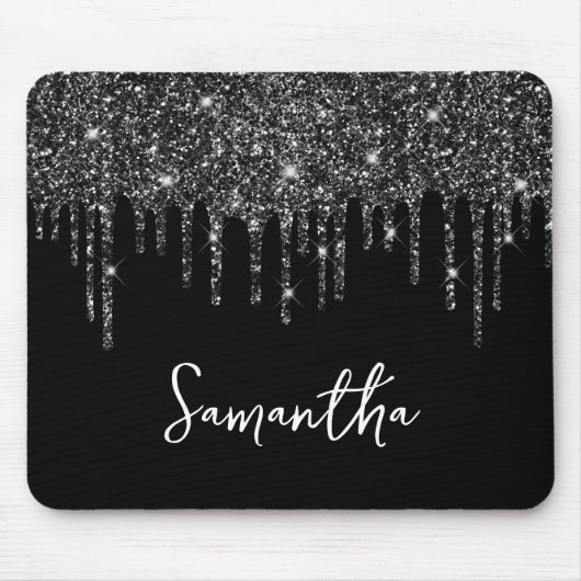 Zwartrillende Glitter Glam Naam Muismat (Voorkant)