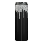 Zwartrilveren glinsterende monogram glans thermosbeker (Achterkant)