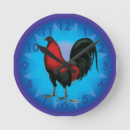 Zwartrode gamecock ronde klok (Voorkant)