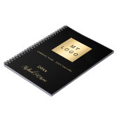 Zwartrond goud naamlettertype voor bedrijfslogo notitieboek (Linkerzijde)