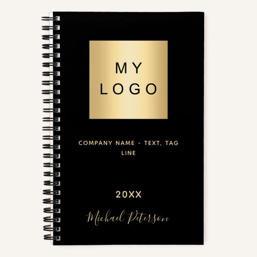 Zwartrond gouden bedrijfslogo naam schrift notitieboek (Voorkant)