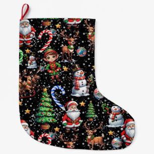 Zwartrond kerst decoratief patroon grote kerstsok