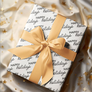 Zwartrond Kerstdagen Wordart-patroon op wit Cadeaupapier