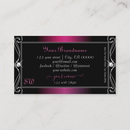 Zwartroze Paarse  Sparkle Diamonds Monogram Visitekaartje (Achterkant)
