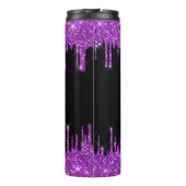 Zwartrpaarse glinsterdruppels op maat gemaakt naam thermosbeker (Achterkant)