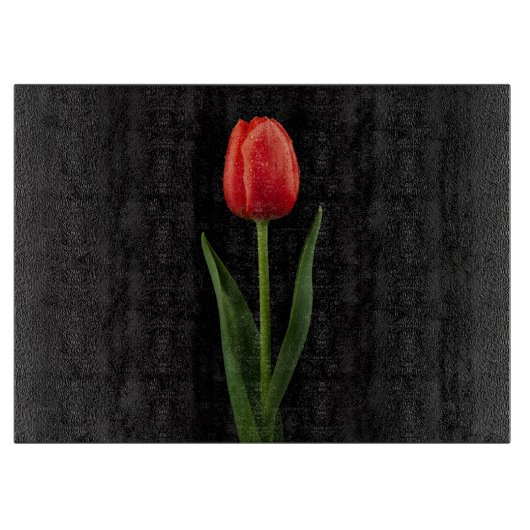 Zwartrubijnen Tulp Glasplaat Luxe Snijplank (Voorkant)