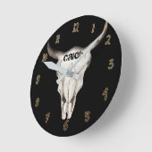 Zwartrustige Koe Stier Kop Schedel Hoorns Custom Ronde Klok (Hoek)