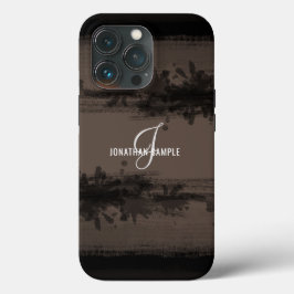 Zwartste Inkt | Zwart Waterverf Monogram Bruin Case-Mate iPhone Case