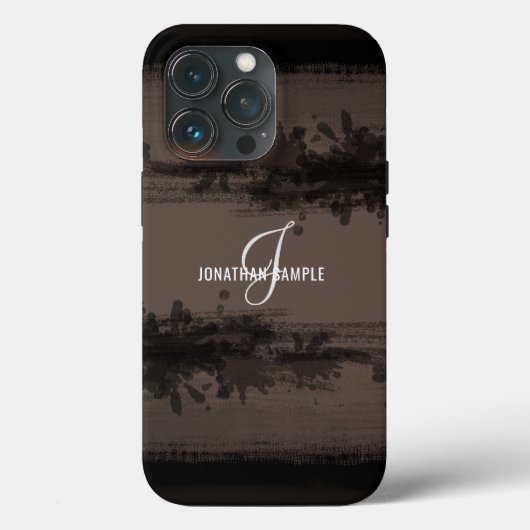 Zwartste Inkt | Zwart Waterverf Monogram Bruin Case-Mate iPhone Case (Achterkant)