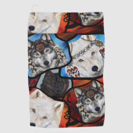 ZWARTWIT WOLF KUNST GOLFHANDDOEK