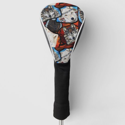 ZWARTWIT WOLF KUNST GOLFHEADCOVER (Voorkant)