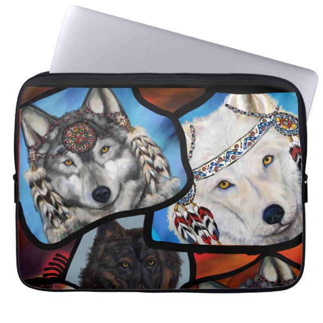 ZWARTWIT WOLF KUNST LAPTOP SLEEVE (Voorkant)