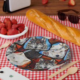ZWARTWIT WOLF KUNST PAPIEREN BORDJE