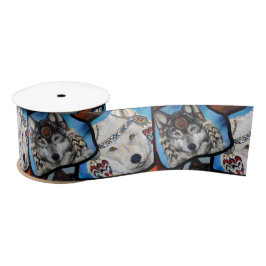 ZWARTWIT WOLF KUNST SATIJNEN LINT