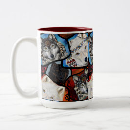 ZWARTWIT WOLF KUNST UIT HET ZUIDWESTEN TWEEKLEURIGE KOFFIEMOK
